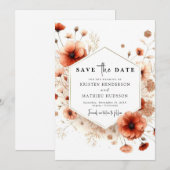 Klassieke Bloemen Terracotta bruiloft Save The Date (Voorkant / Achterkant)