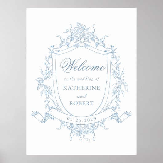 Klassieke Bloemen Wedding Crest Welkom Poster (Voorkant)