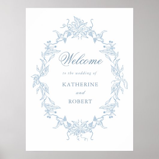 Klassieke Bloemen Wedding Crest Welkom Poster (Voorkant)
