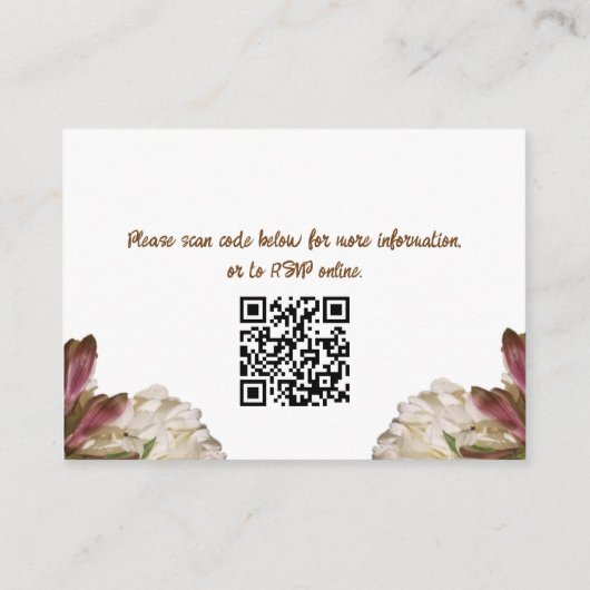Klassieke Bloemen Wit Bruiloft RSVP Informatiekaartje (Achterkant)