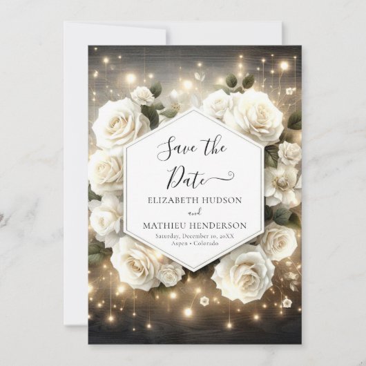 Klassieke Bloemen Witte Rozen bruiloft Save The Date (Voorkant)