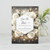 Klassieke Bloemen Witte Rozen bruiloft Save The Date (Staand voorkant)