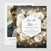 Klassieke Bloemen Witte Rozen bruiloft Save The Date (Voorkant / Achterkant)