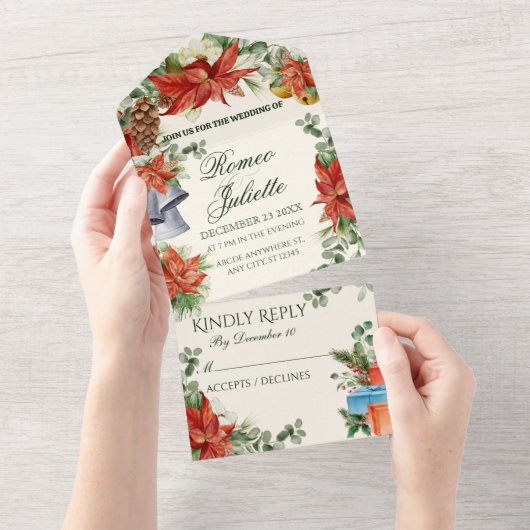 Klassieke bloemenbruiloft waterverf kerst all in one uitnodiging (Afscheurbaar)