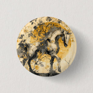 Klassieke Bloemengeest Witte Paard Bloemranken Ronde Button 3,2 Cm