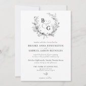 Klassieke Bloemenkam Monogram Huwelijk Kaart (Voorkant)