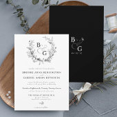 Klassieke  Bloemenkam Monogram Huwelijk Kaart