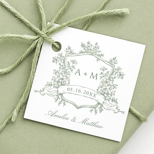 Klassieke Bloemenkam Sage Green Wedding Dank u Bedankjes Labels