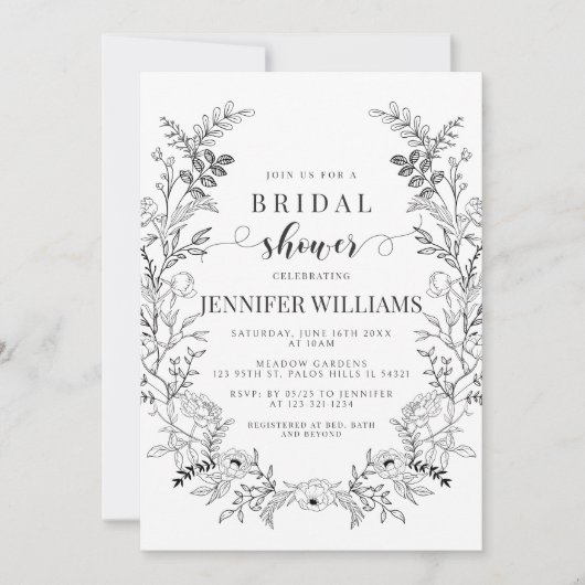 Klassieke bloemenkrans Bruidsdouche Uitnodiging (Voorkant)