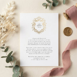 Klassieke bloemenkrans monogram bruiloft informatiekaartje