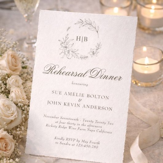 Klassieke bloemenkrans monogram bruiloft kaart