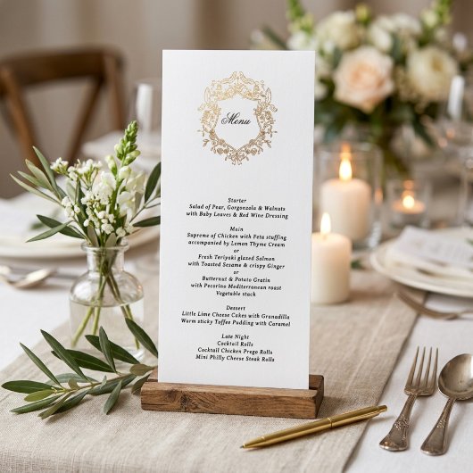Klassieke bloemenkrans monogram bruiloft menu