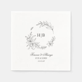 Klassieke bloemenkrans monogram bruiloft servet