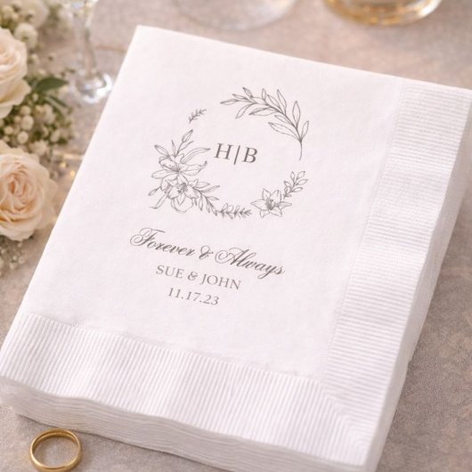 Klassieke bloemenkrans monogram bruiloft servet