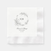 Klassieke bloemenkrans monogram bruiloft servet (Voorkant)