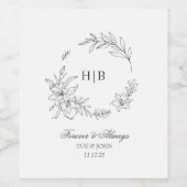 Klassieke bloemenkrans monogram bruiloft wijn etiket (Enkel label)
