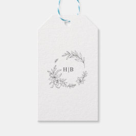 Klassieke bloemenkrans monogram trouw cadeaulabel