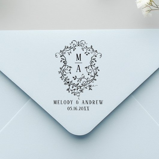 Klassieke bloemenkroon bruiloft rubberstempel