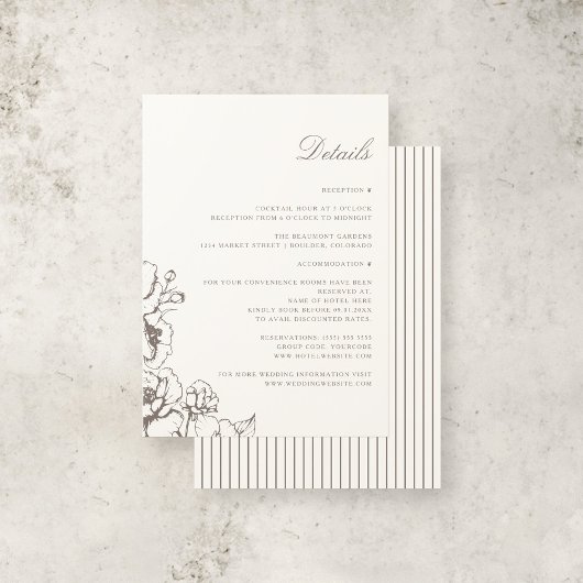 Klassieke  bloementuin trouwgegevens informatiekaartje