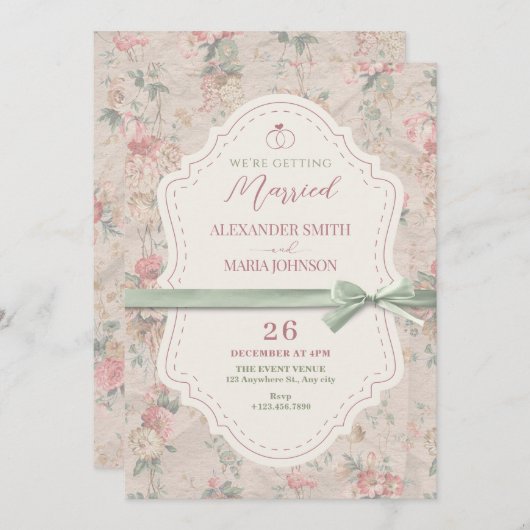 Klassieke bloemenvrouwelijk  boog bruiloft kaart (Voorkant / Achterkant)