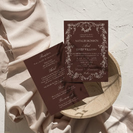 Klassieke bloemige chocolade bruine all-in-one tro kaart