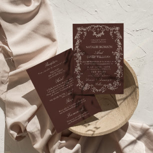Klassieke bloemige chocolade bruine all-in-one tro kaart