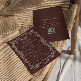 Klassieke bloemige chocolade bruine QR-code bruilo Kaart