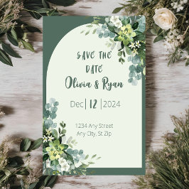 Klassieke Bloemige Groene 'Save the Date' Kaart