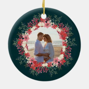 klassieke bloemige kerst botanische 2 foto keramisch ornament