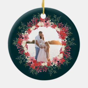 klassieke bloemige kerst botanische familie foto keramisch ornament