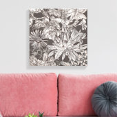 Klassieke Bloemige Moderne Ivoor Grijs Botanisch L Canvas Afdruk (Insitu (Woonkamer))