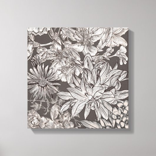 Klassieke Bloemige Moderne Ivoor Grijs Botanisch L Canvas Afdruk (Voorkant)