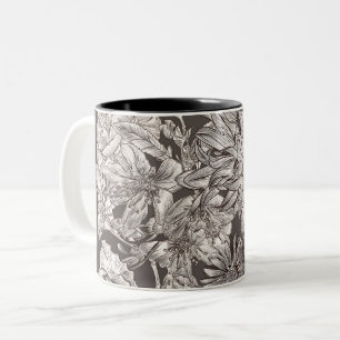 Klassieke Bloemige Moderne Ivoor Grijs Botanisch L Tweekleurige Koffiemok