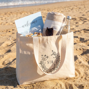 Klassieke bloemige monogram trouw welkom gast grote tote bag