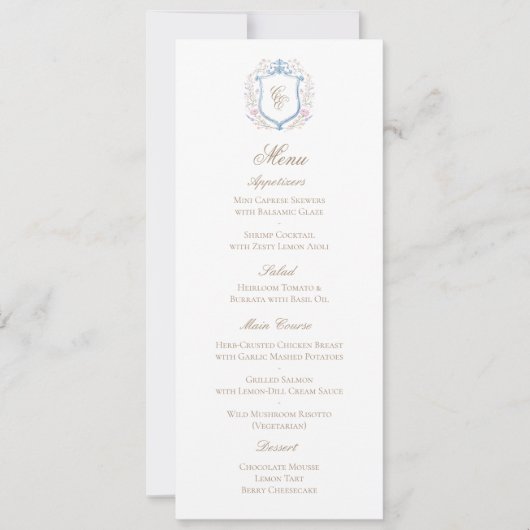 Klassieke bloemige monogram wapenschild trouw menu (Voorkant)