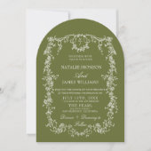 Klassieke bloemige olijfgroene monogram gebogen tr kaart (Voorkant)