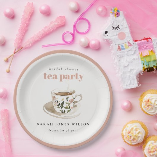 Klassieke bloemige theekop bruidsshower theepartij papieren bordje (Feest)