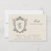 Klassieke Bloemkam Beige Monogram Huwelijk RSVP Kaartje (Voorkant)