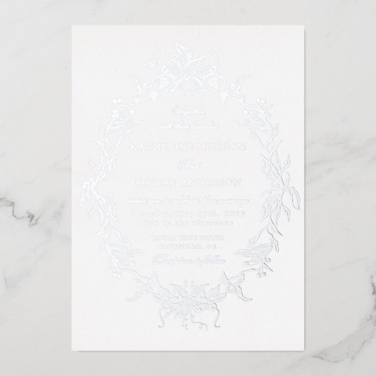 Klassieke Bloemkam Elegante Huwelijksuitnodiging Folie Uitnodiging (Voorkant)