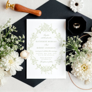Klassieke Bloemkam Elegante Huwelijksuitnodiging Kaart