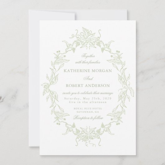 Klassieke Bloemkam Elegante Huwelijksuitnodiging Kaart (Voorkant)