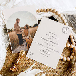 Klassieke bloemmonogram ivoor bruiloft foto kaart