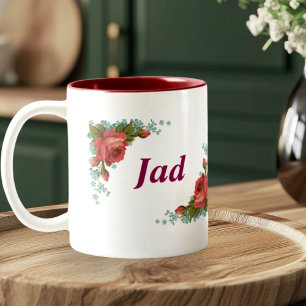 Klassieke bloemmonogram letter J & naam Jad persoo Tweekleurige Koffiemok