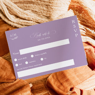 Klassieke bloemmonogram paarse bruiloft RSVP kaartje