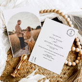 Klassieke bloemmonogram zwarte bruiloft foto kaart