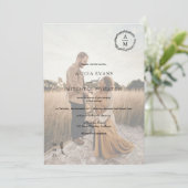 Klassieke bloemmonogram zwarte trouwfoto kaart (Staand voorkant)