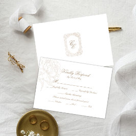Klassieke bloemmotief RSVP-reactiekaart met omlijn RSVP Kaartje