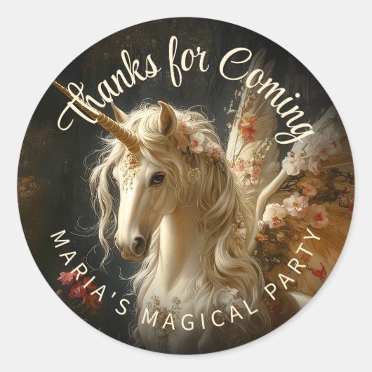 Klassieke Bloemrijke Bosfee Eenhoorn Briefpapier Ronde Sticker (Voorkant)