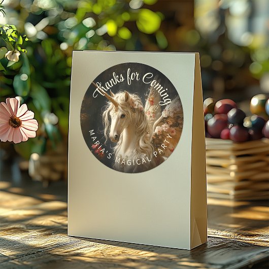 Klassieke bloemrijke bosfee- eenhoorn kantoorartik ronde sticker