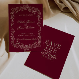 Klassieke Bloemrijke Bourgondische Botanische Oude Save The Date